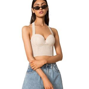 superdown Rudy Halter Top in Beige & White Small